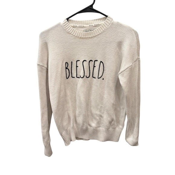 Rae Dunn Sweaters - Rae Dunn Blessed Sweater Cream Knit Long Sleeve Crew Neck Pullover Small